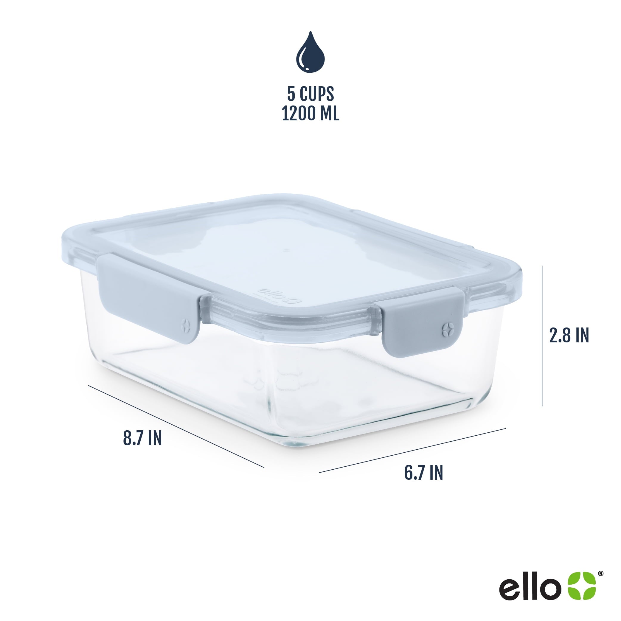 Ello Color Lock 5-Cup Glass Rectangle Food Storage Container