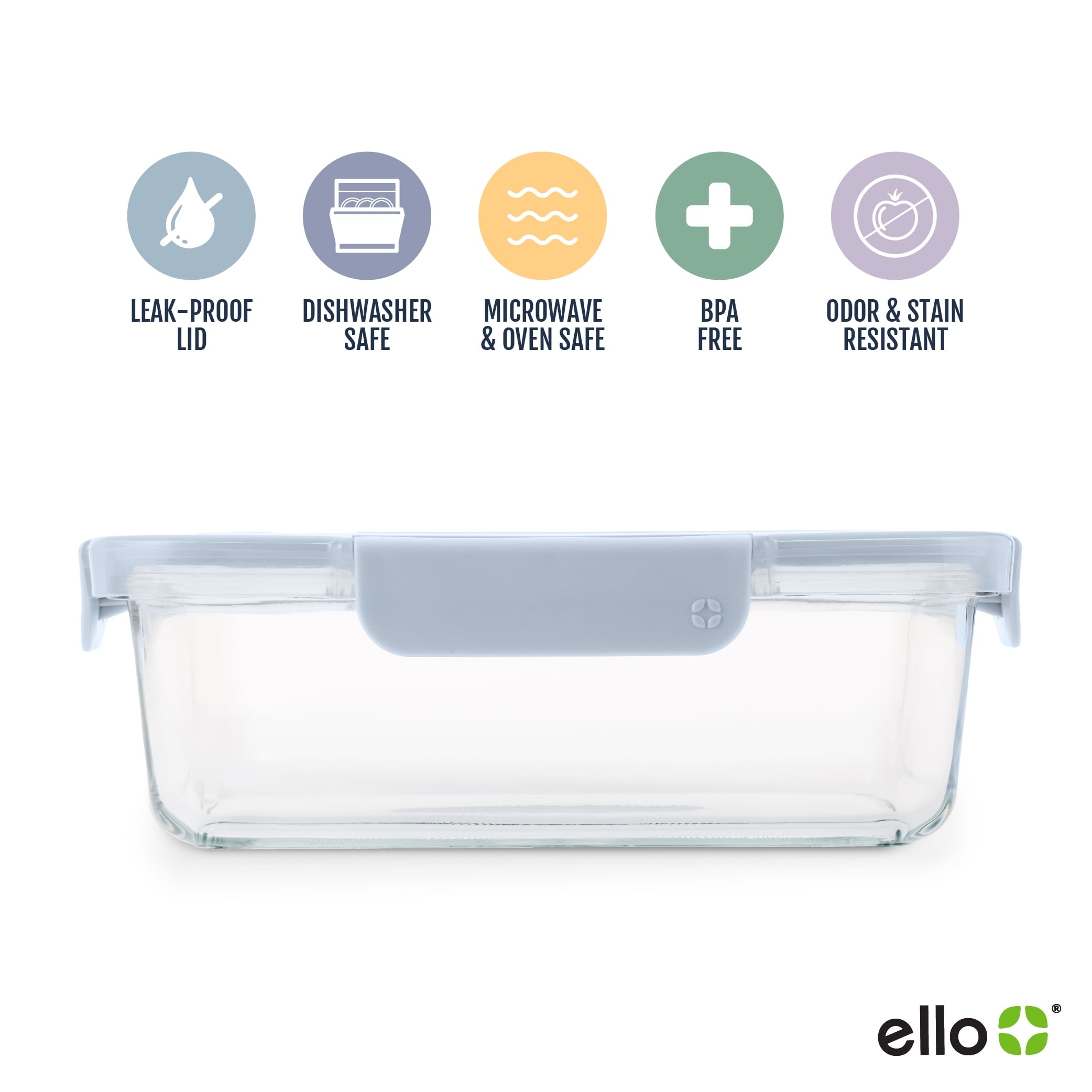 Ello Color Lock 5-Cup Glass Rectangle Food Storage Container