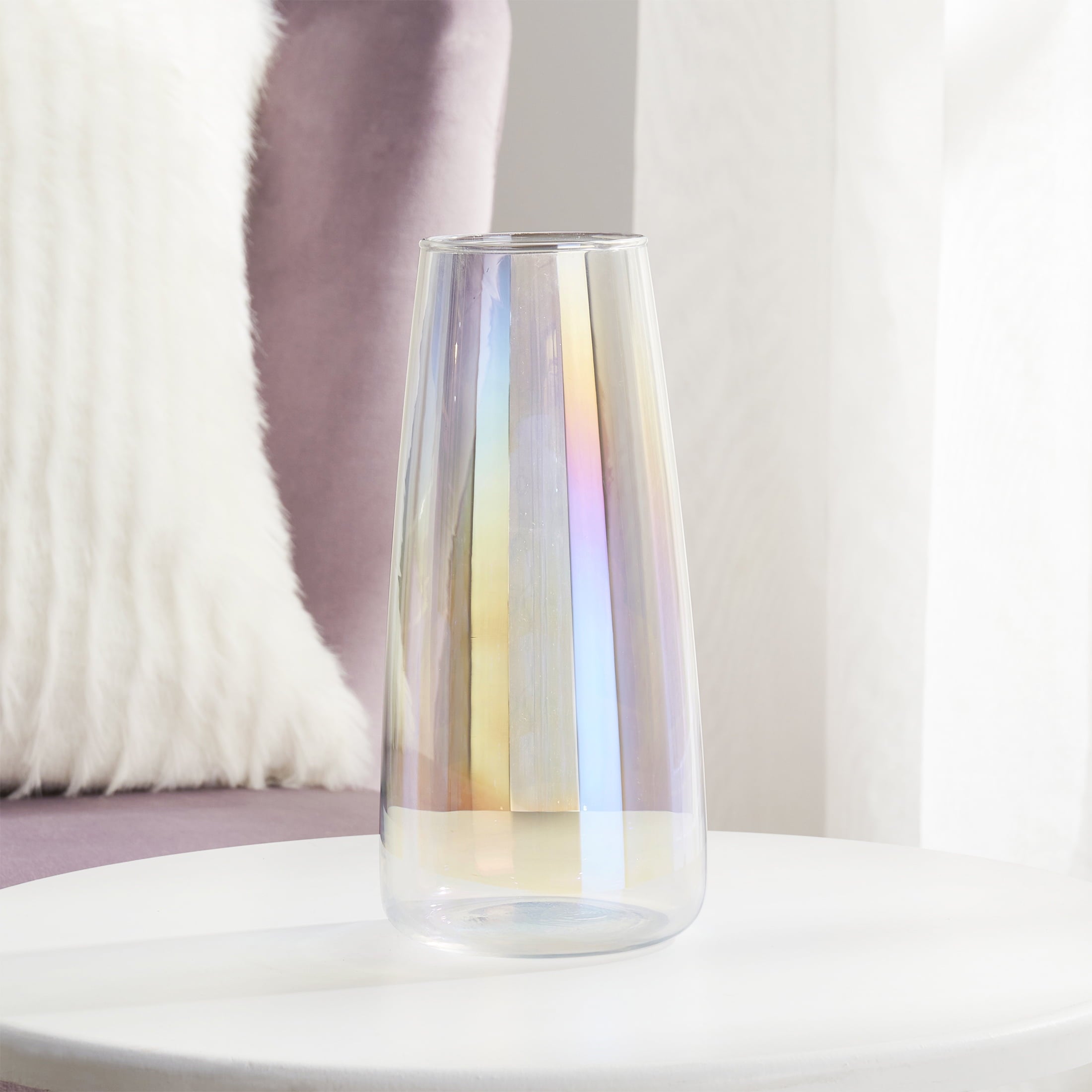 8" Iridescent Indoor Clear Glass Vase