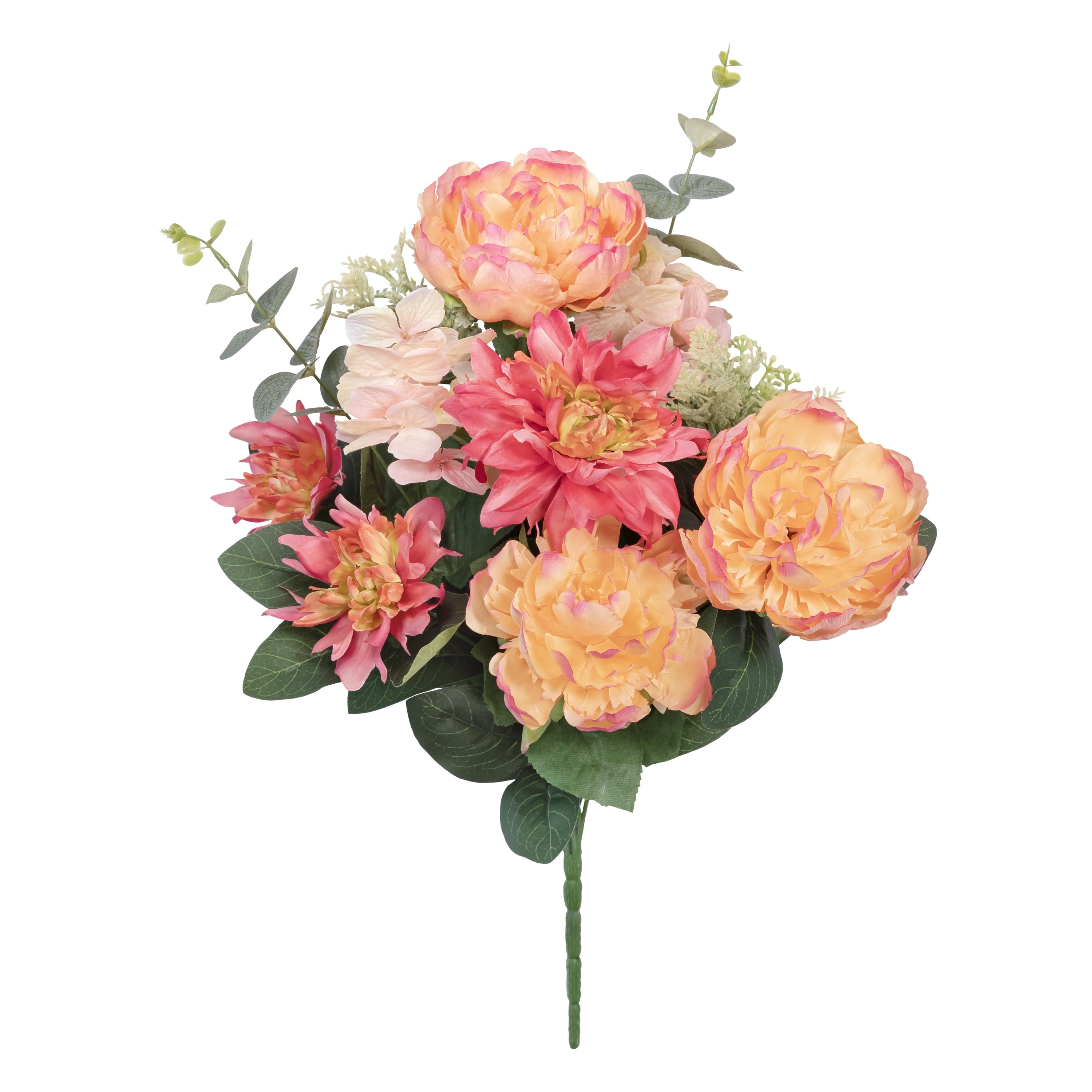 23-inch Artificial Silk Peach Peony & Dahlia Mixed Flower Bouquet, for Indoor Use, by Mainstays