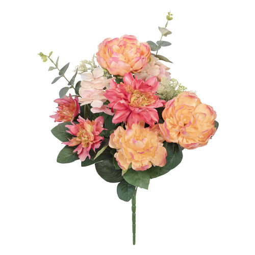 23-inch Artificial Silk Peach Peony & Dahlia Mixed Flower Bouquet, for Indoor Use, by Mainstays