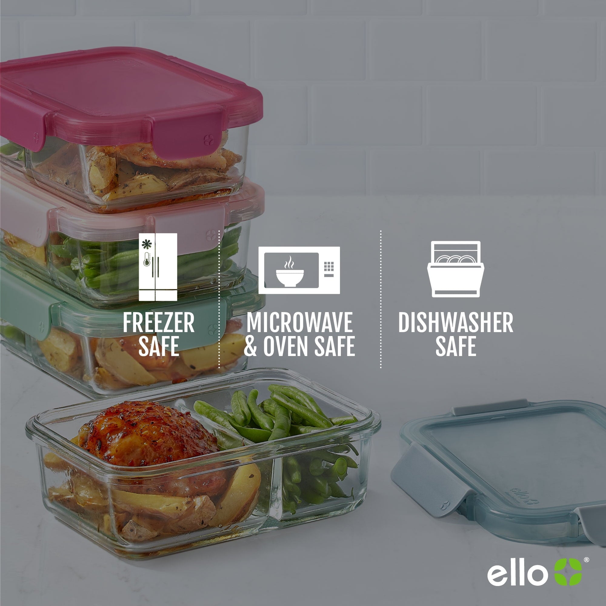 Ello Color Lock 8pc 3.4 Cup Divided  Glass Meal Prep Set