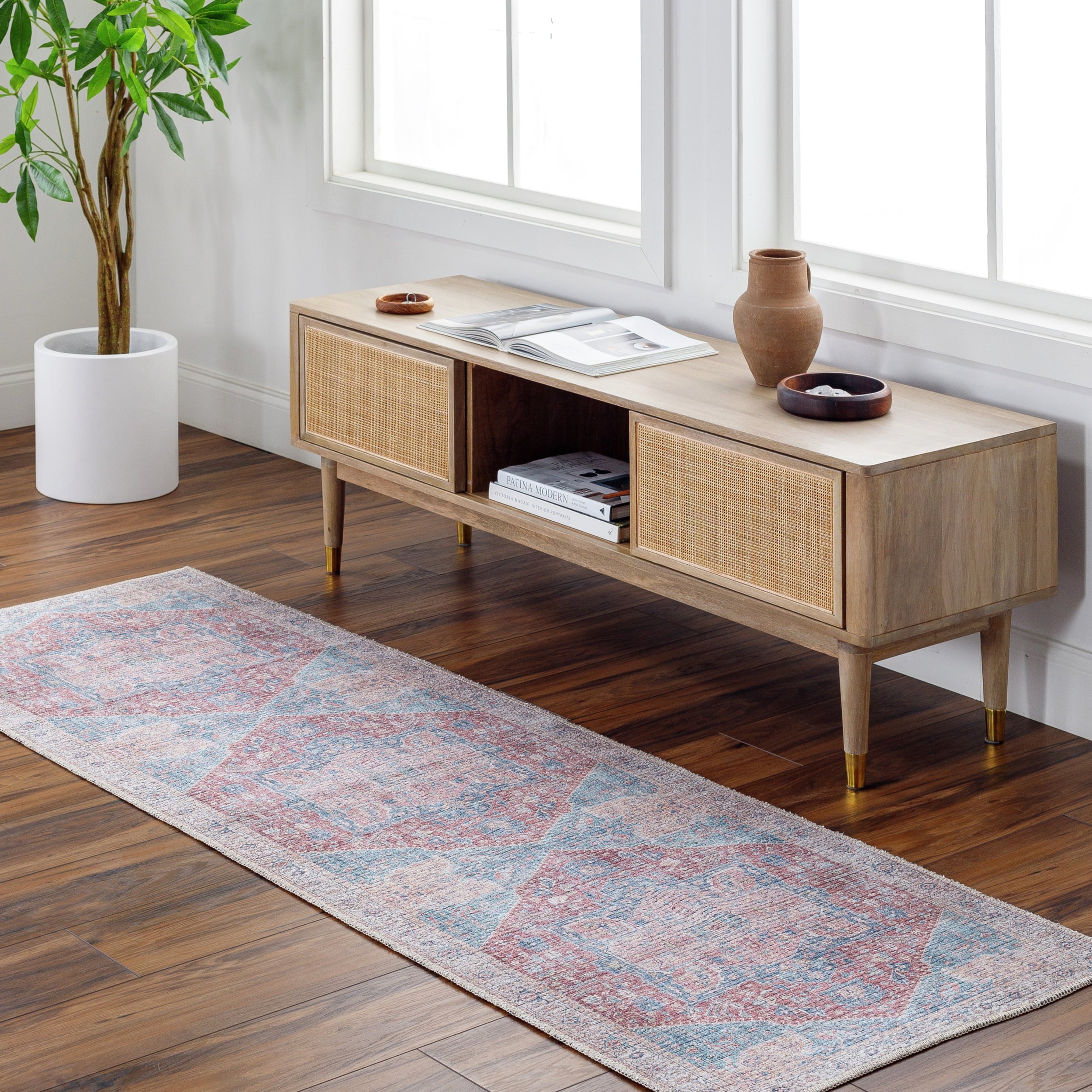 Better Homes & Gardens Persian Medallion Runner Washable Non-Skid Area Rug, Brick, 2'5" x 7'