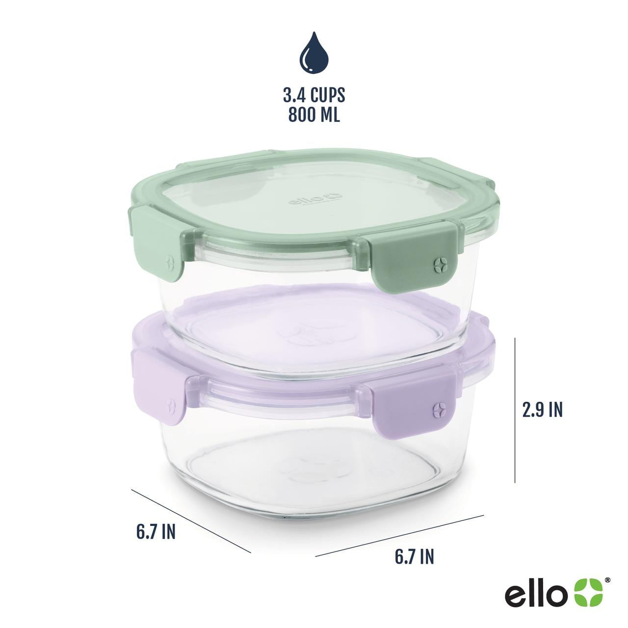 Ello Color Lock 3.4 Cup 2pk Round Glass Meal Prep Containers