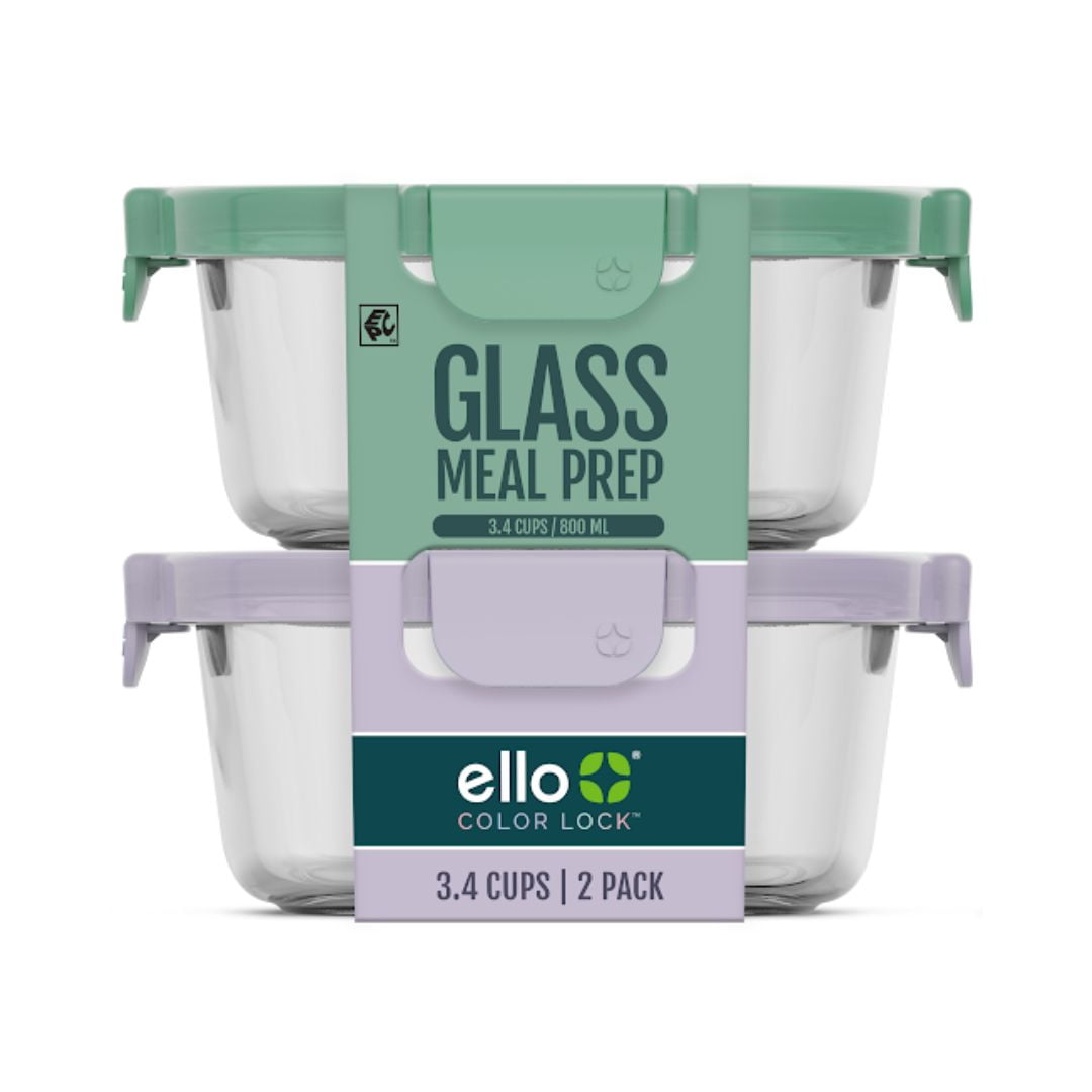 Ello Color Lock 3.4 Cup 2pk Round Glass Meal Prep Containers