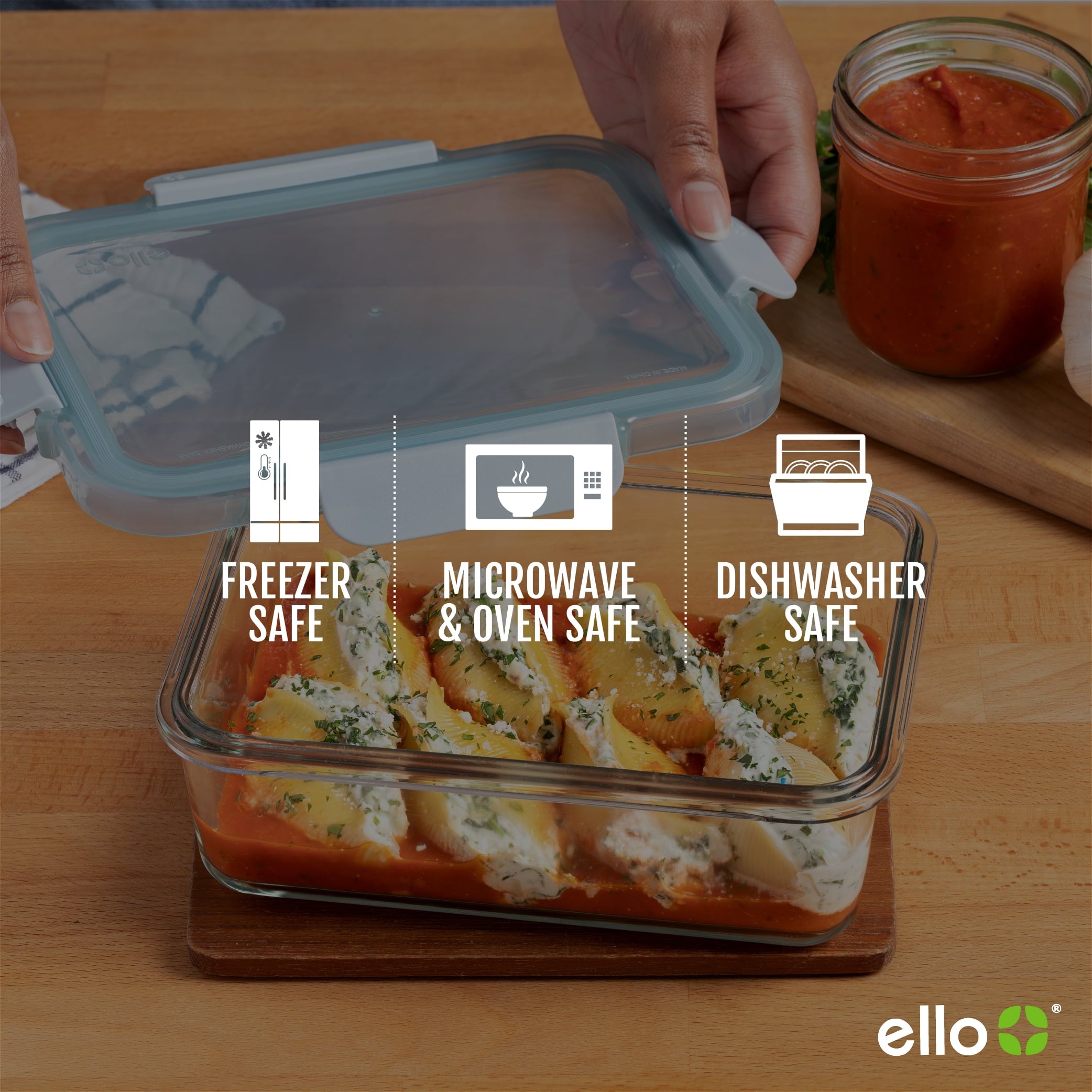 Ello Color Lock 5-Cup Glass Rectangle Food Storage Container