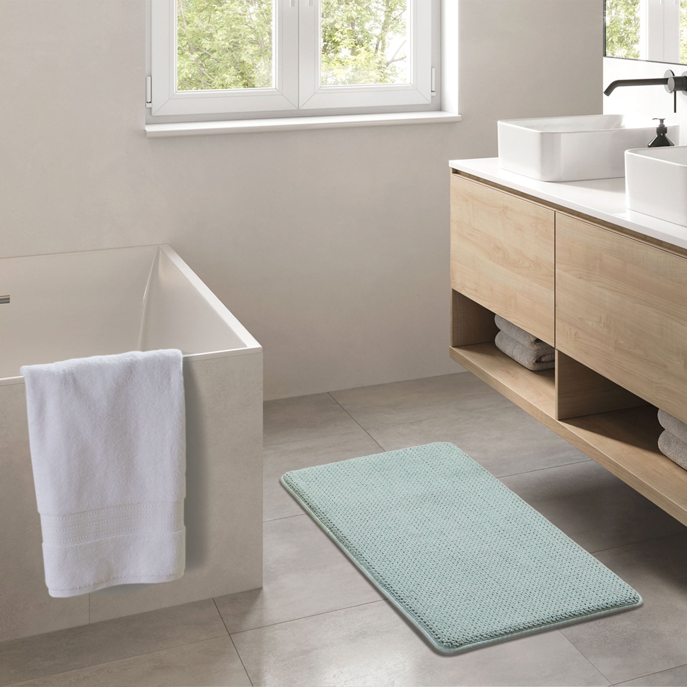 Better Homes & Gardens Signature Soft Cotton Memory Foam Bath Rug, Green River, 20" x 34"