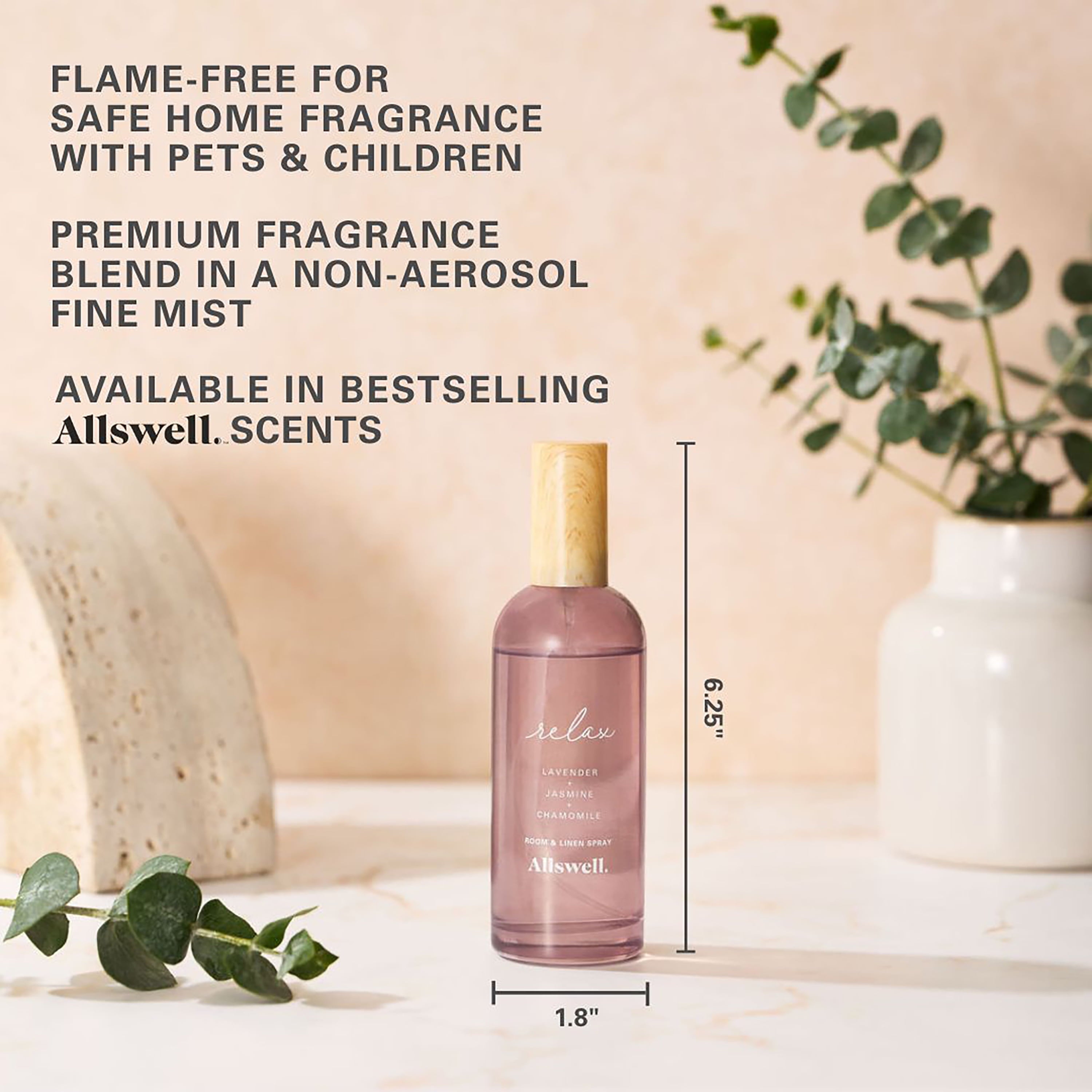 Allswell Relax (Lavender + Jasmine + Chamomile) Scented Room and Linen Spray 3.4 fl oz (100mL)