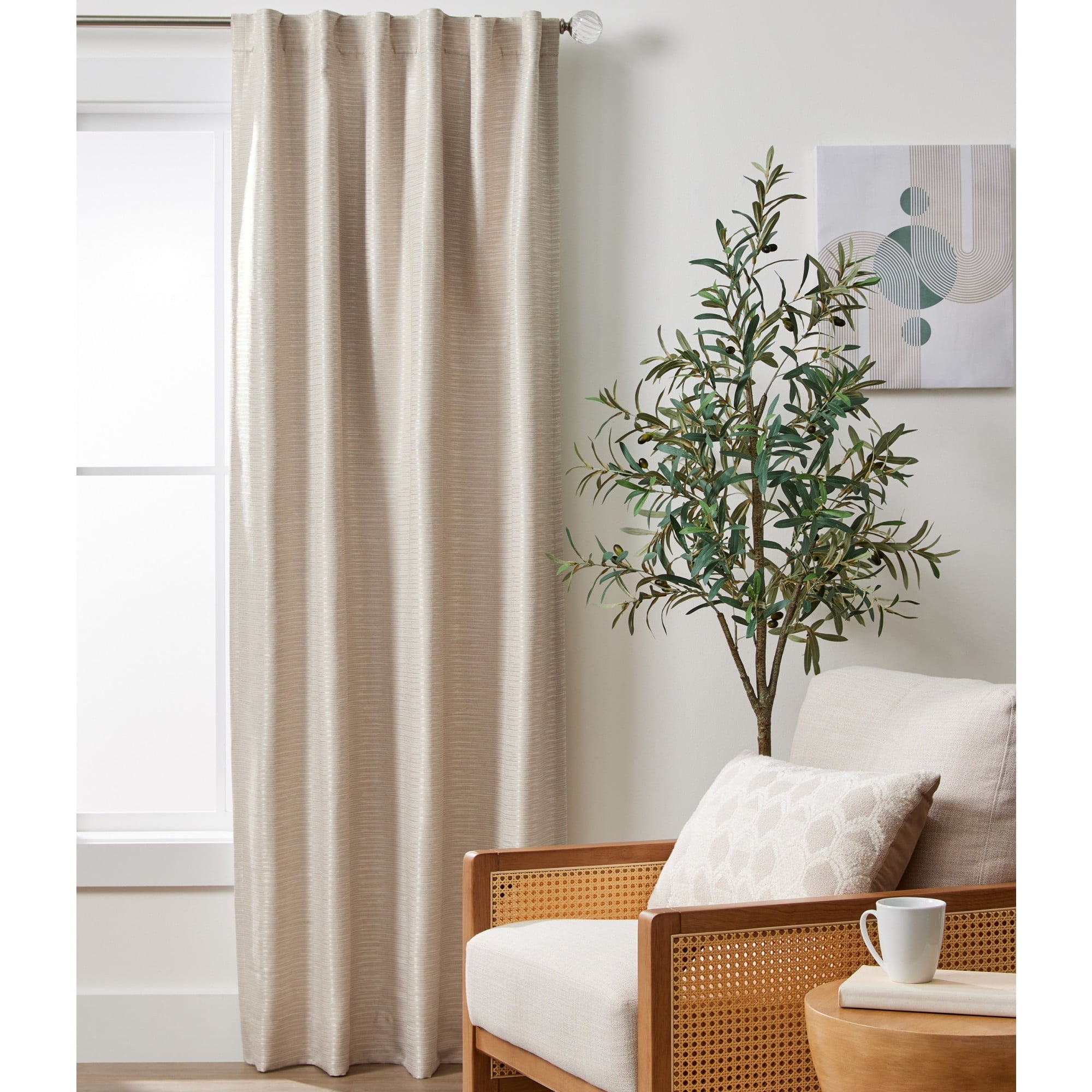 Better Homes & Gardens Striated Luxe Blackout Curtain, 1 Indoor Drape Panel for Bedroom, Pole Top, Back Tab, Almond Biscuit, 50"W x 84"L Floor Length